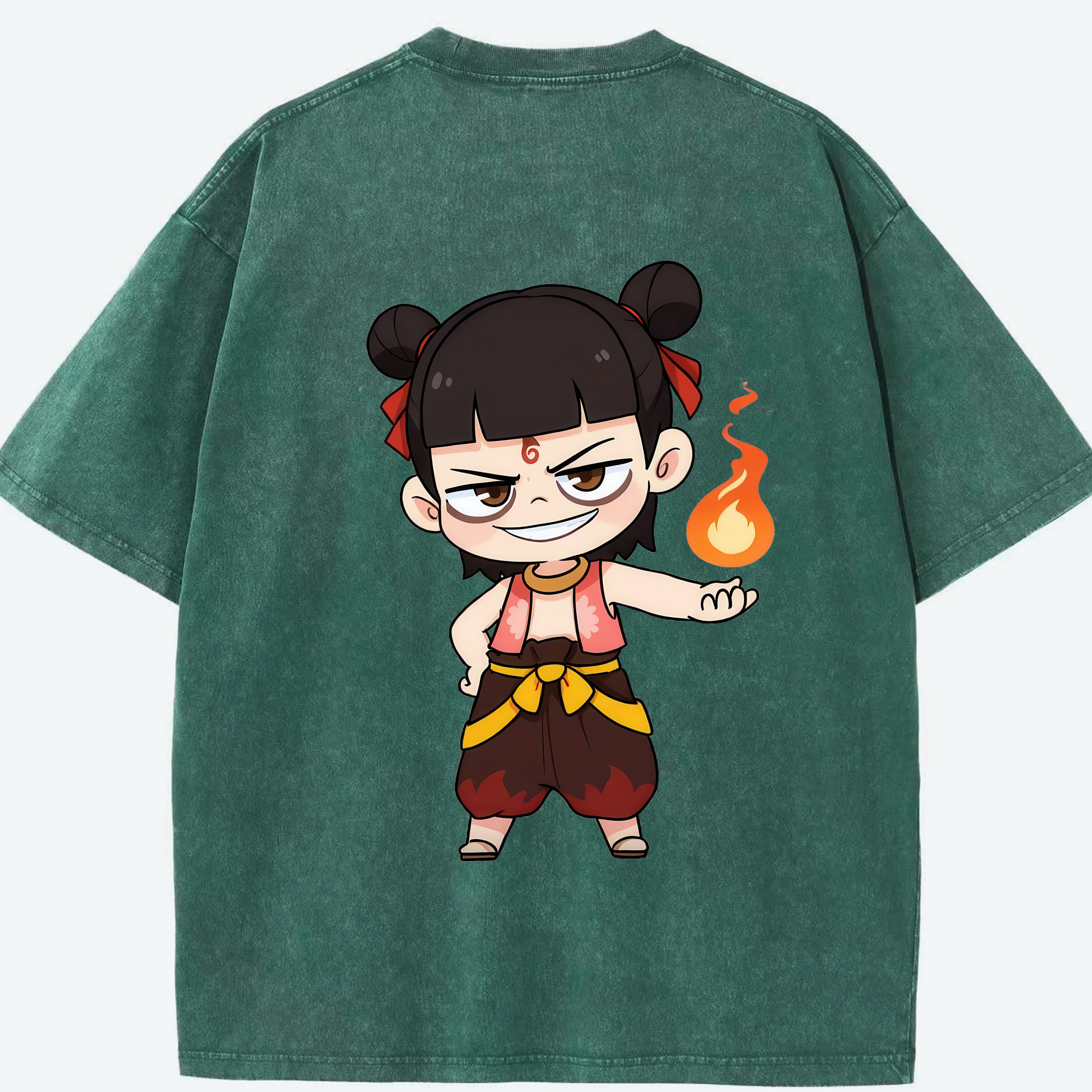 （画像用） Ne Zha 2 ナタ 魔童の大暴れ 綿100% ヴィンテージ風 半袖Tシャツ（背面プリント）